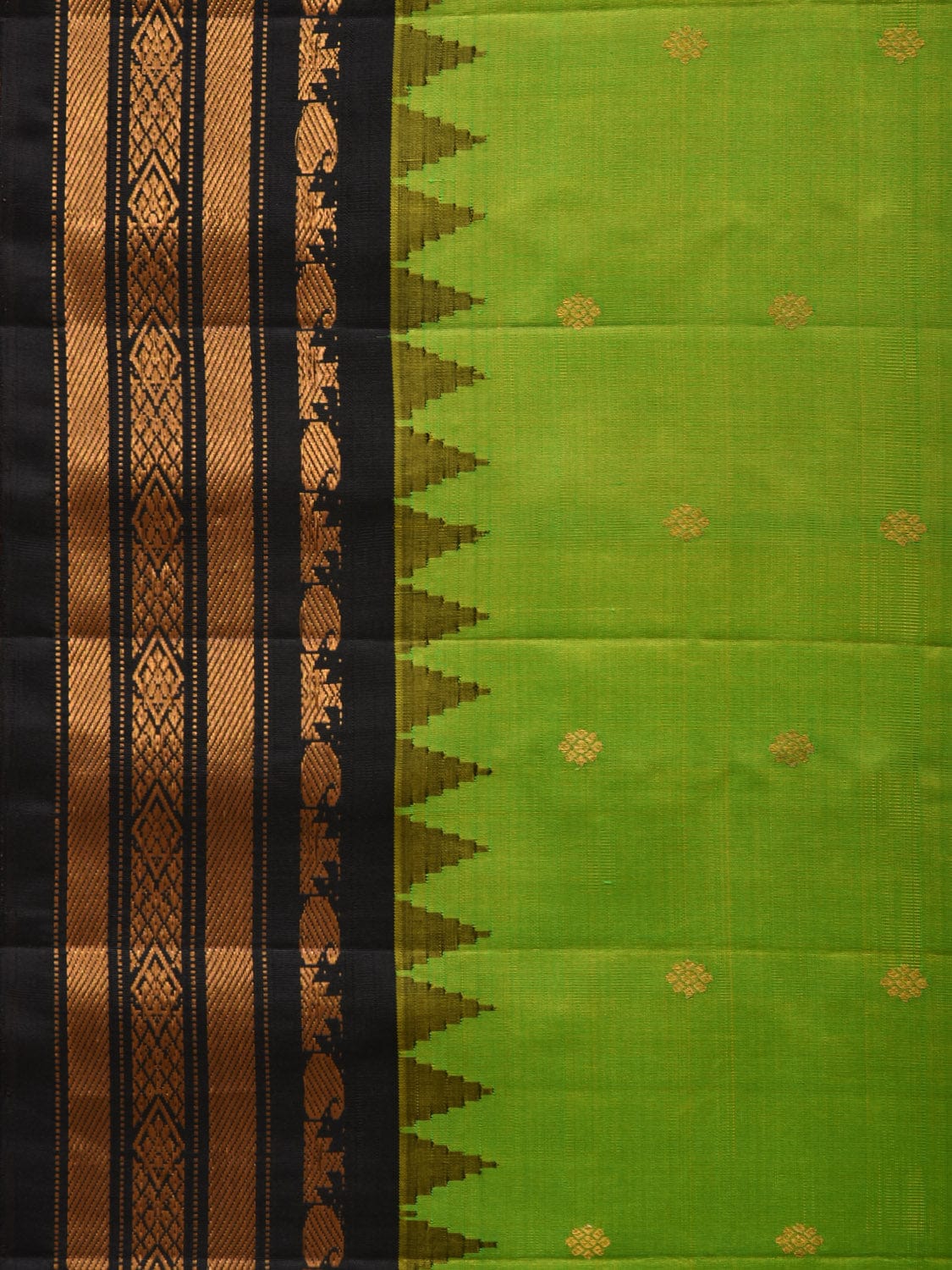 Green and Black Gadwal Silk Handloom Saree with Mango Pallu and Temple Border Design g0308