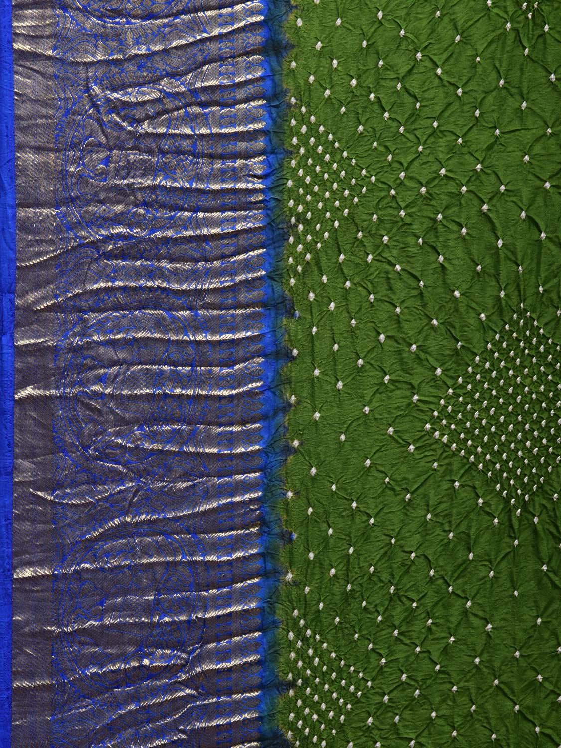 Green and Blue Bandhani Kanchipuram Silk Handloom Saree with Border and Pallu Design bn0354