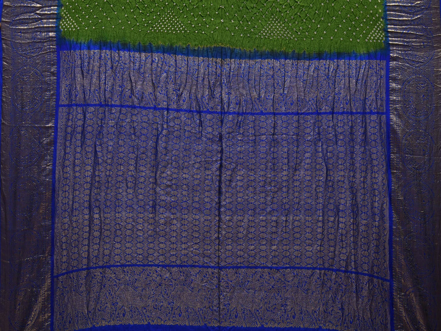 Green and Blue Bandhani Kanchipuram Silk Handloom Saree with Border and Pallu Design bn0354