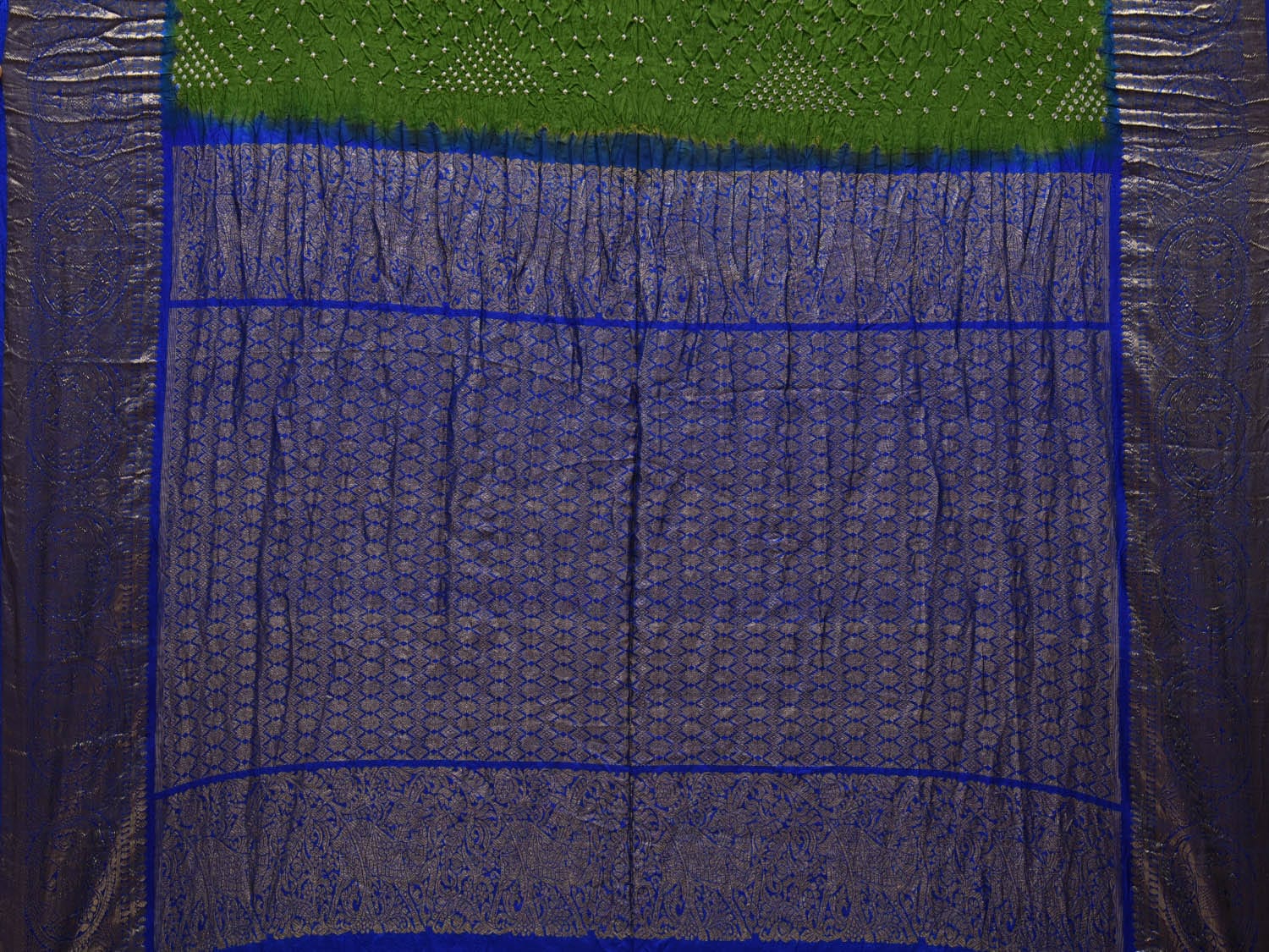 Green and Blue Bandhani Kanchipuram Silk Handloom Saree with Border and Pallu Design bn0354