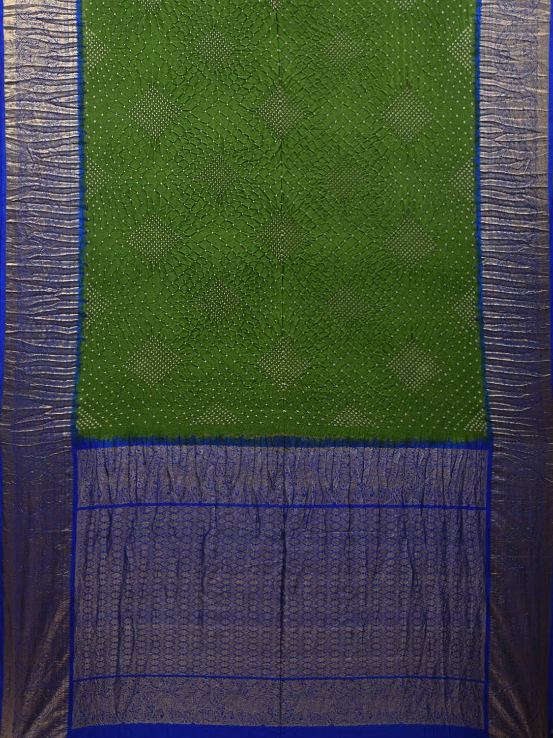 Green and Blue Bandhani Kanchipuram Silk Handloom Saree with Border and Pallu Design bn0354