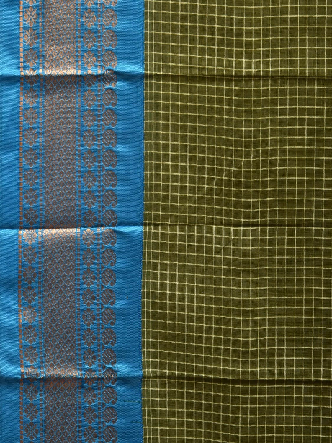 Green and Blue Gadwal Cotton Handloom Saree with Border and Pallu Design No Blouse g0384
