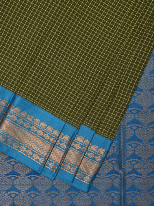 Green and Blue Gadwal Cotton Handloom Saree with Border and Pallu Design No Blouse g0384