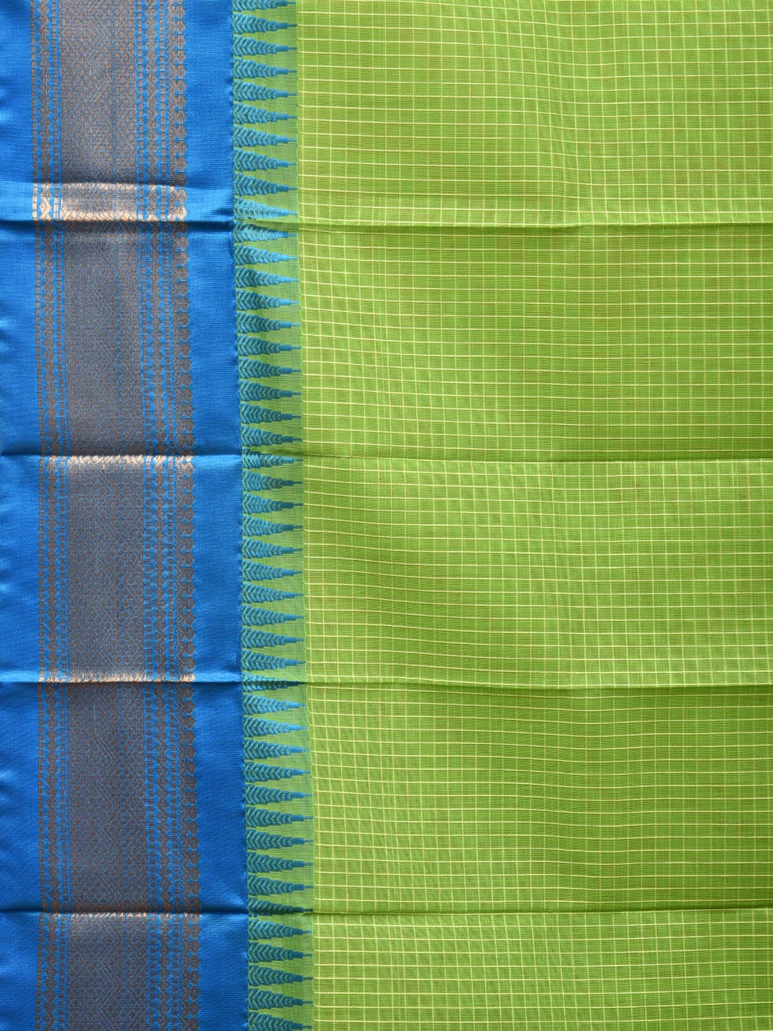 Green and Blue Gadwal Cotton Plain Saree with Checks and Pallu Design No Blouse g0353