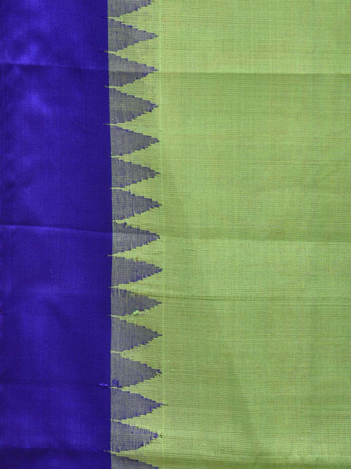 Green and Blue Khadi Cotton Handloom Saree Plain Saree with Temple Border Design kh0607