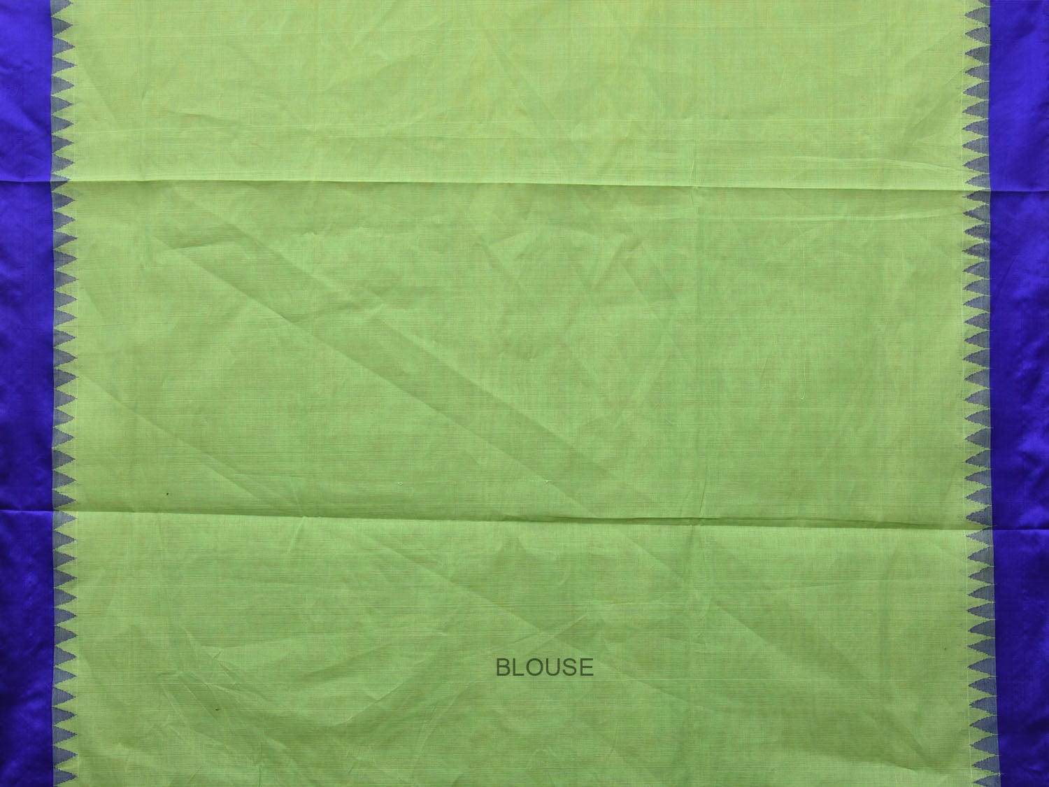 Green and Blue Khadi Cotton Handloom Saree Plain Saree with Temple Border Design kh0607