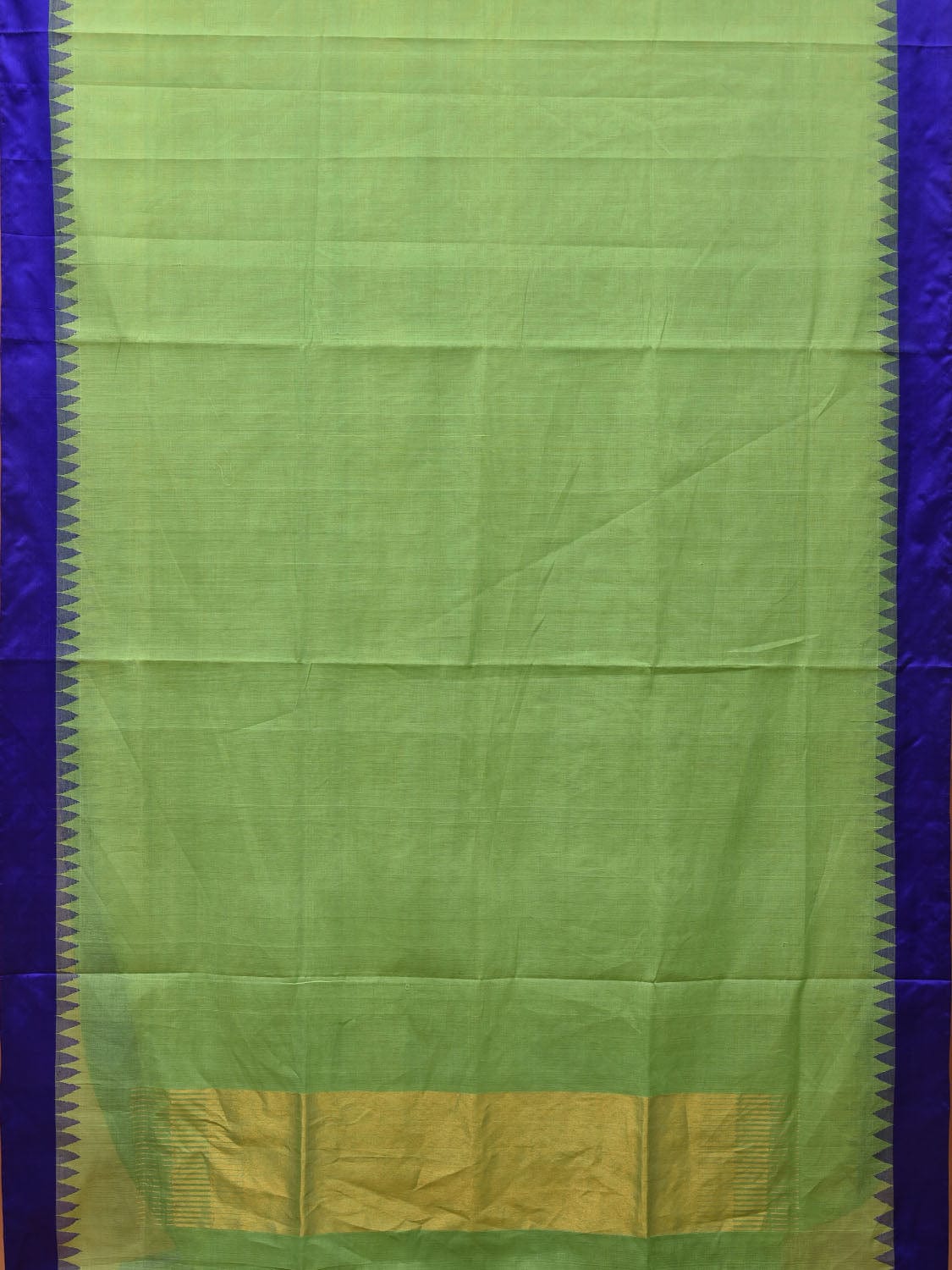 Green and Blue Khadi Cotton Handloom Saree Plain Saree with Temple Border Design kh0607