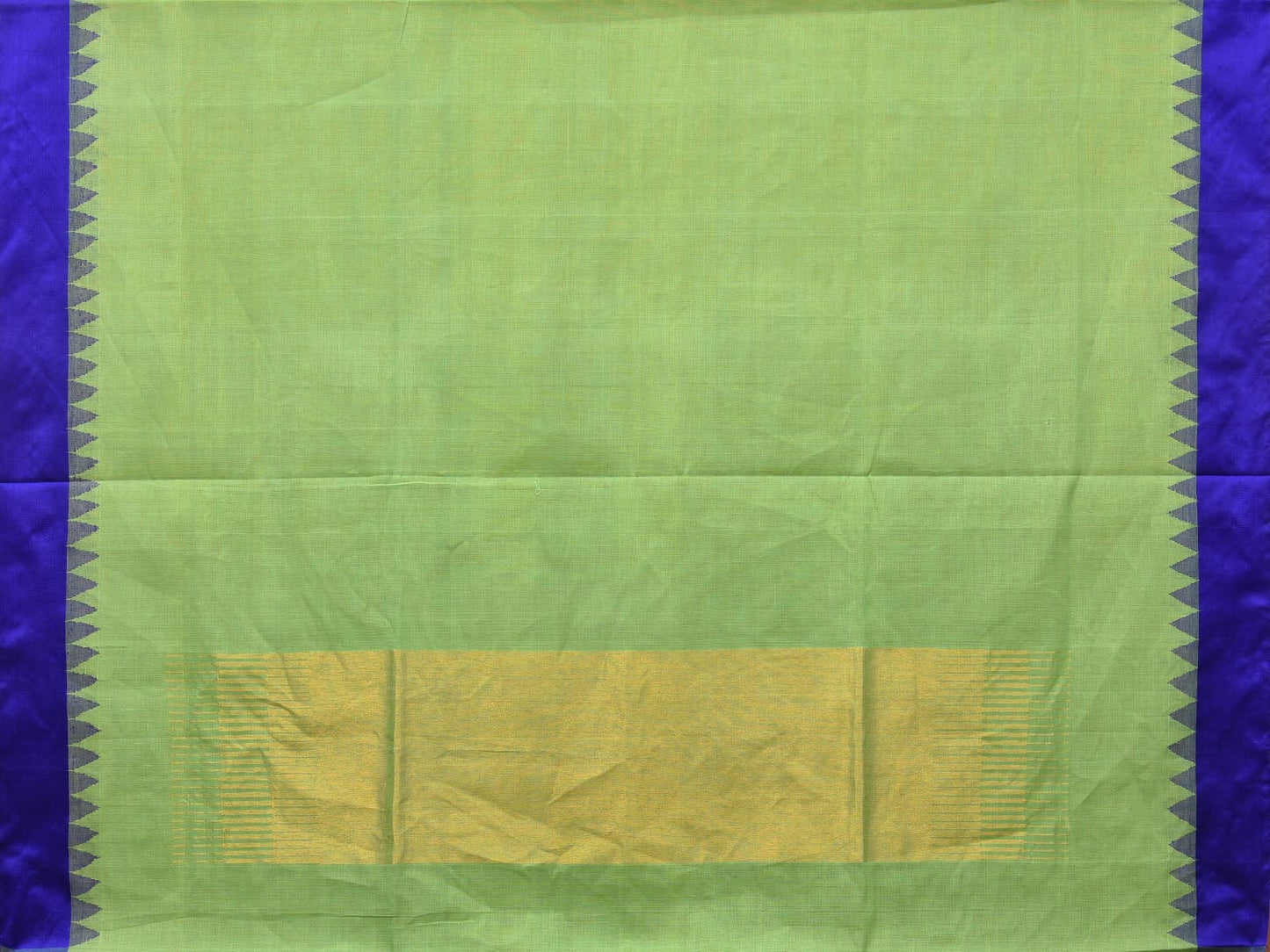 Green and Blue Khadi Cotton Handloom Saree Plain Saree with Temple Border Design kh0607