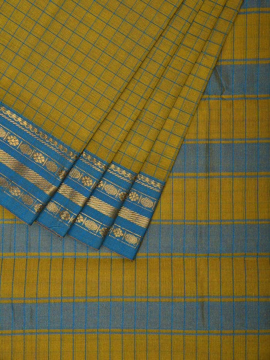 Green and Blue Narayanpet Cotton Handloom Saree with Checks Design No Blouse np1012