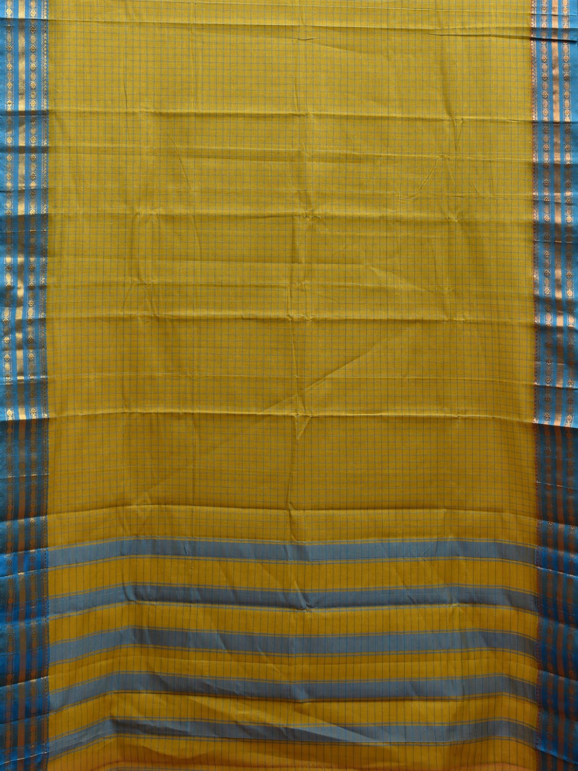 Green and Blue Narayanpet Cotton Handloom Saree with Checks Design No Blouse np1012