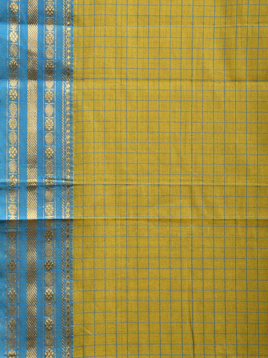 Green and Blue Narayanpet Cotton Handloom Saree with Checks Design No Blouse np1012