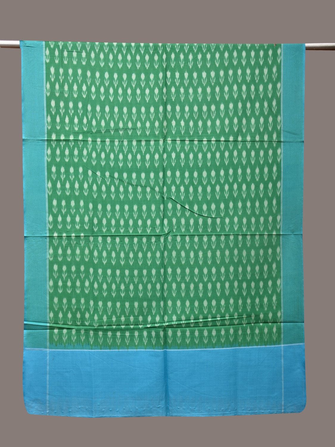 Green and Blue Pochamaplly Ikat Cotton Handloom Dupatta with Arrowhead Design ds3363