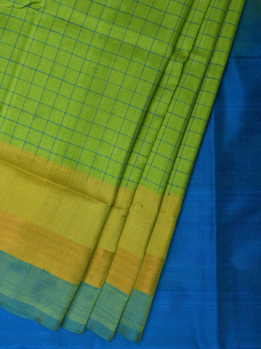Green and Blue Uppada Silk Handloom Saree with Half Checks Body Design u1763