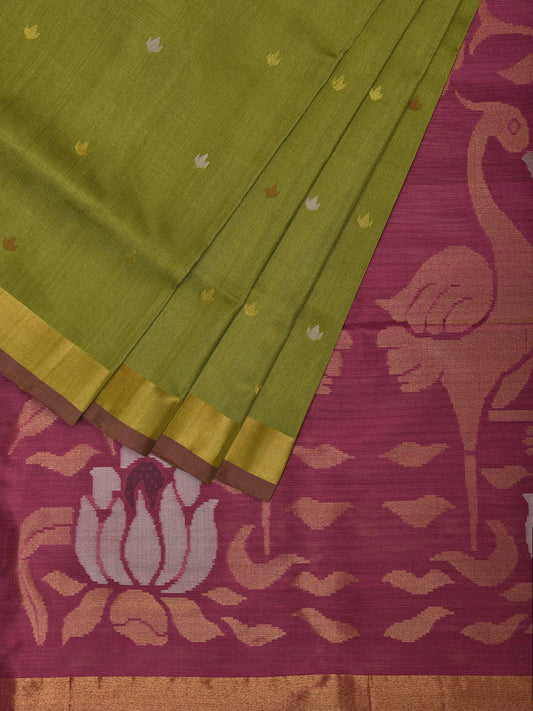 Green and Burgundy Uppada Silk Handloom Saree with Buta and Pallu Design u2314