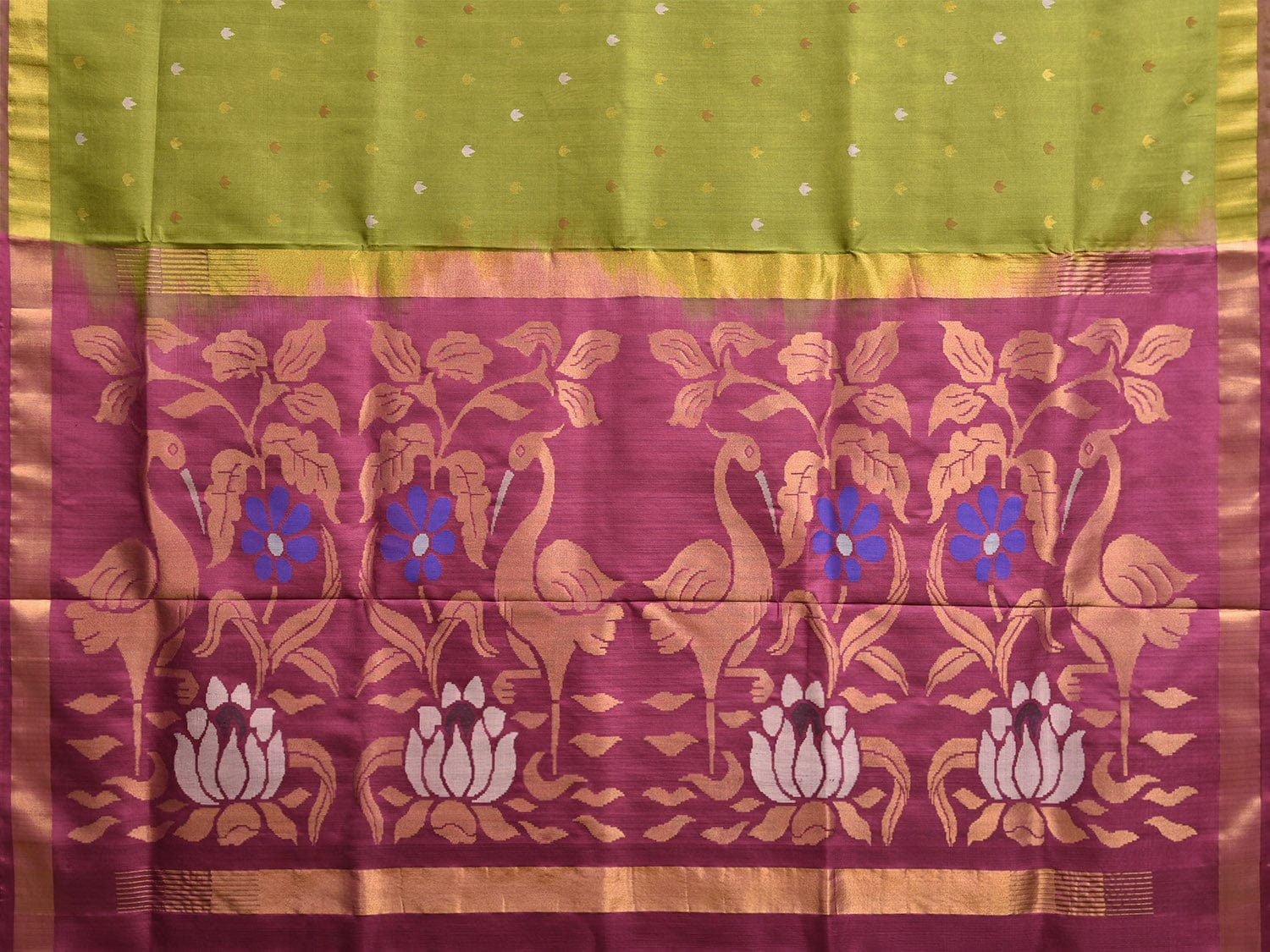 Green and Burgundy Uppada Silk Handloom Saree with Buta and Pallu Design u2314