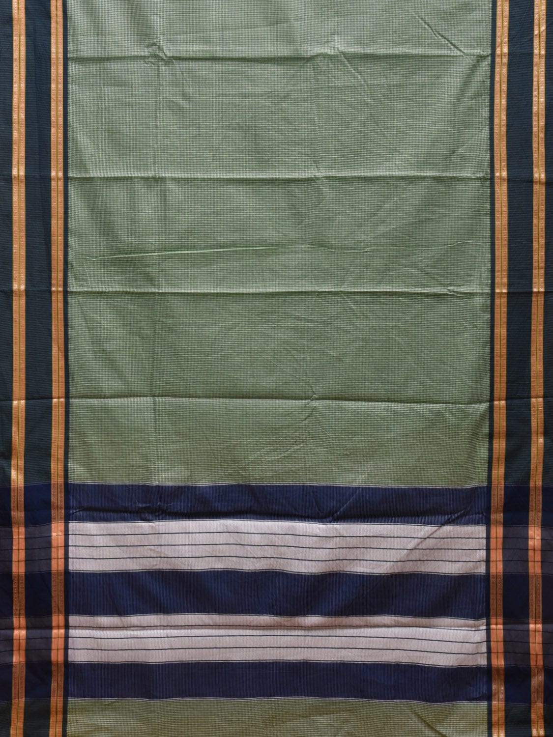 Green and Dark Blue Bamboo Cotton Saree with Small Checks Design No Blouse bc0300