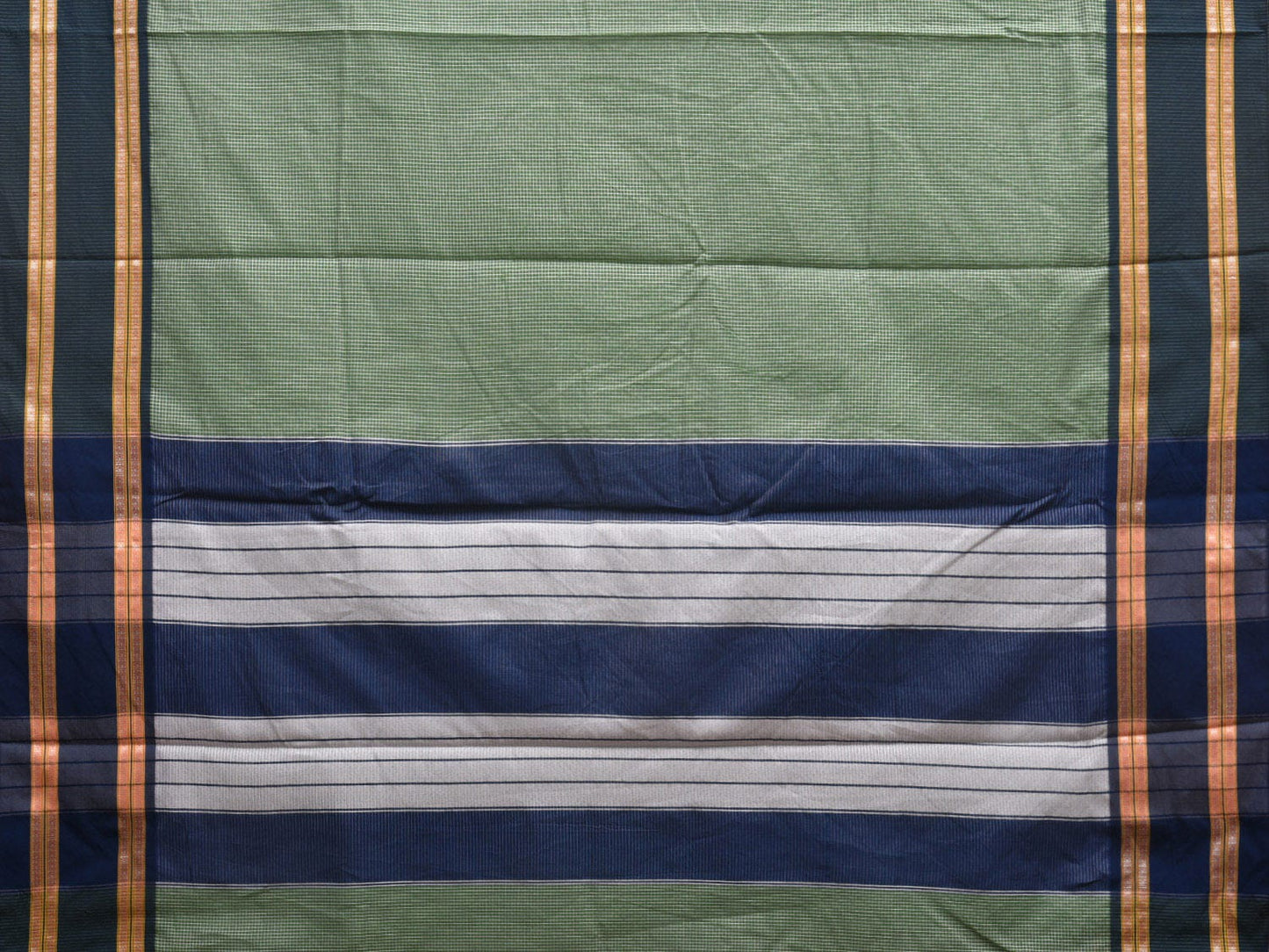 Green and Dark Blue Bamboo Cotton Saree with Small Checks Design No Blouse bc0300