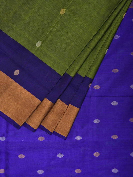 Green and Dark Blue Uppada Silk Handloom Saree with Body Buta Design u2311