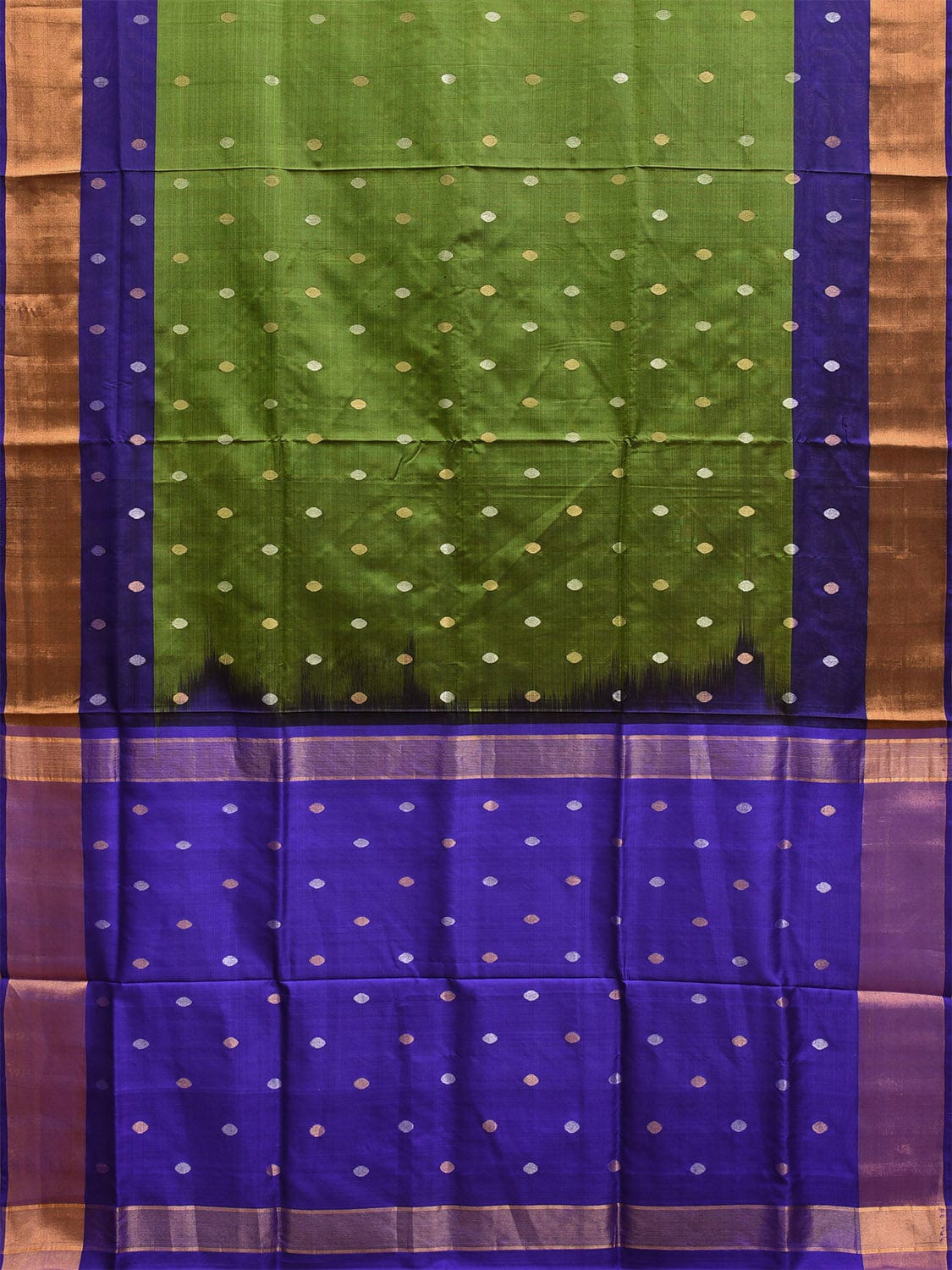 Green and Dark Blue Uppada Silk Handloom Saree with Body Buta Design u2311