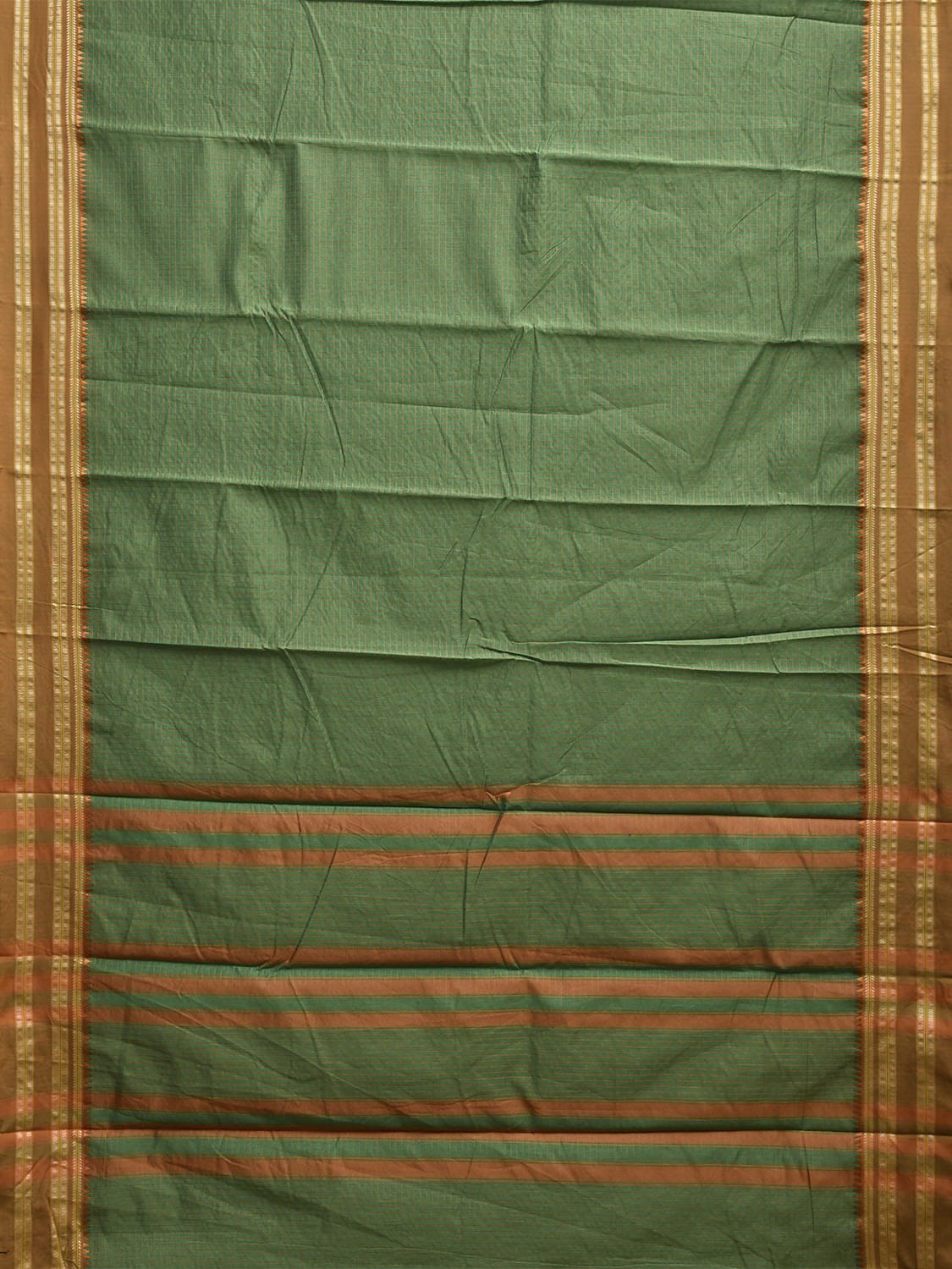 Green and Fawn Bamboo Cotton Saree with Checks Design No Blouse bc0846