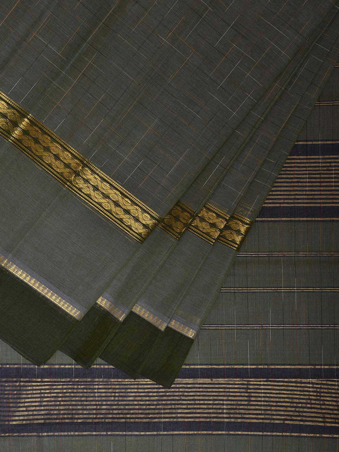 Green and Grey Narayanpet Cotton Handloom Saree with One Side Big Border Design No Blouse np1137