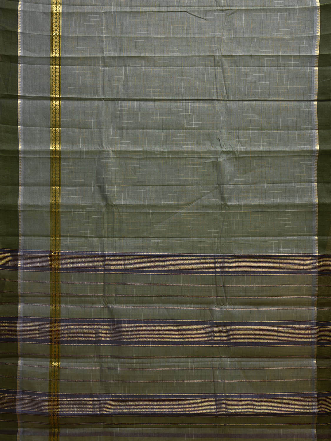 Green and Grey Narayanpet Cotton Handloom Saree with One Side Big Border Design No Blouse np1137