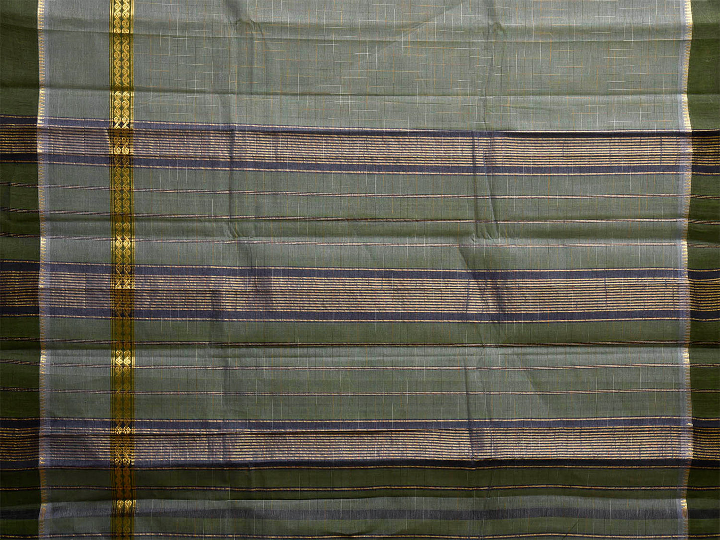 Green and Grey Narayanpet Cotton Handloom Saree with One Side Big Border Design No Blouse np1137