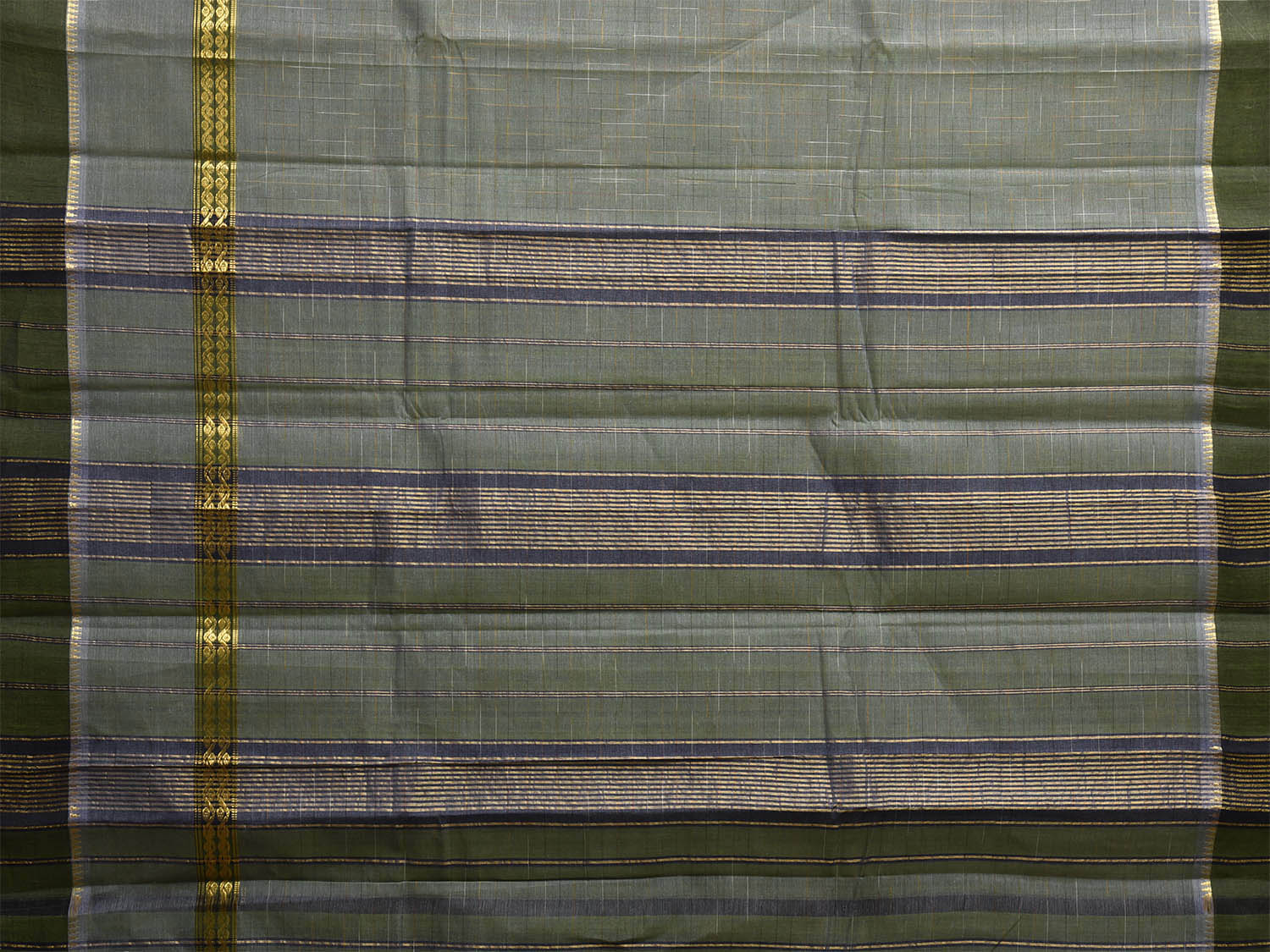 Green and Grey Narayanpet Cotton Handloom Saree with One Side Big Border Design No Blouse np1137