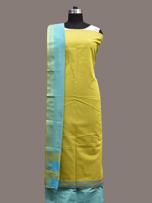 Green and Light Blue Bamboo Cotton Dress Material with Strips Dupatta and Plain Top and Bottom Design dm0046