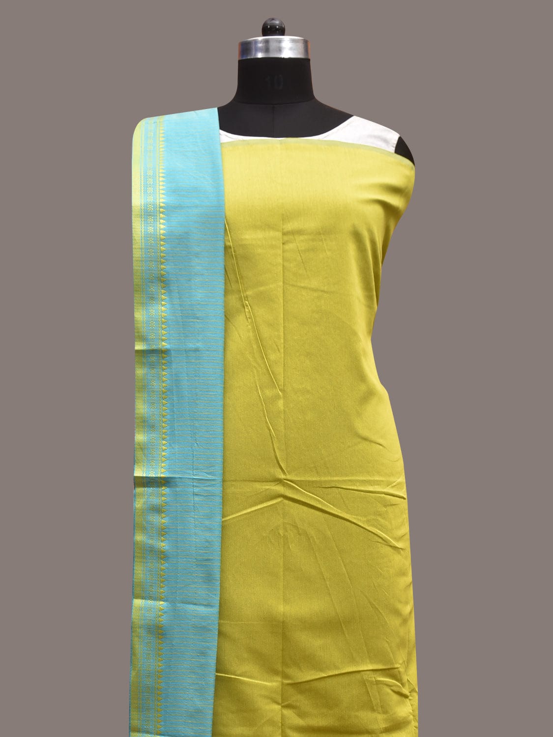 Green and Light Blue Bamboo Cotton Dress Material with Strips Dupatta and Plain Top and Bottom Design dm0046