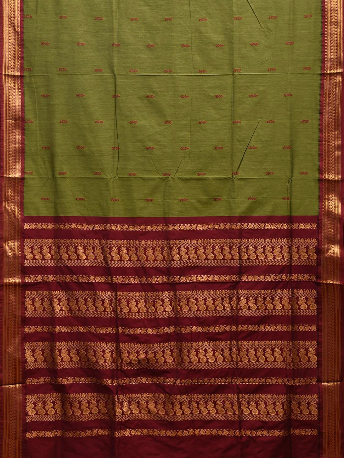 Green and Maroon Gadwal Cotton Saree with Pallu and Border Design g0430