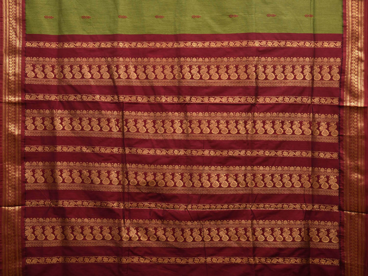 Green and Maroon Gadwal Cotton Saree with Pallu and Border Design g0430