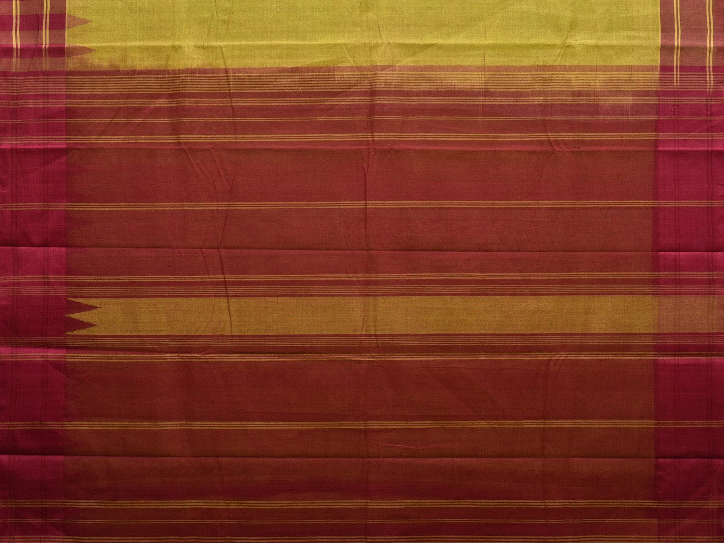 Green and Maroon Kanchipuram Cotton Handloom Saree with Temple Border Design k0543