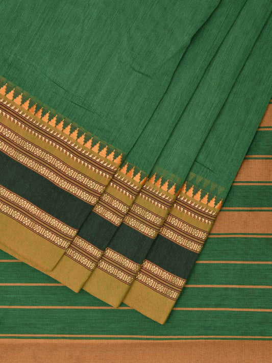 Green and Mustard Bamboo Cotton Plain Saree with Strips Pallu Design No Blouse bc0602