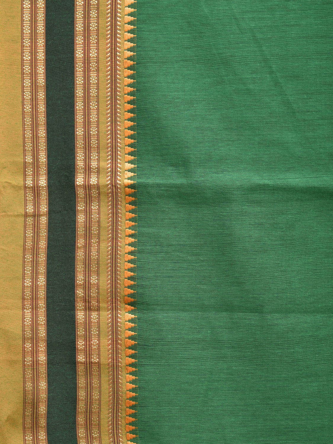 Green and Mustard Bamboo Cotton Plain Saree with Strips Pallu Design No Blouse bc0602