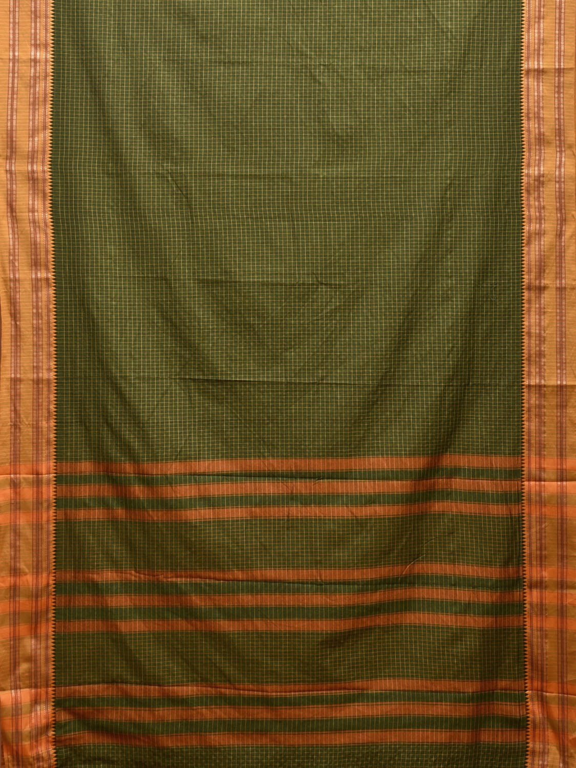 Green and Mustard Bamboo Cotton Saree with Checks Design No Blouse bc0599