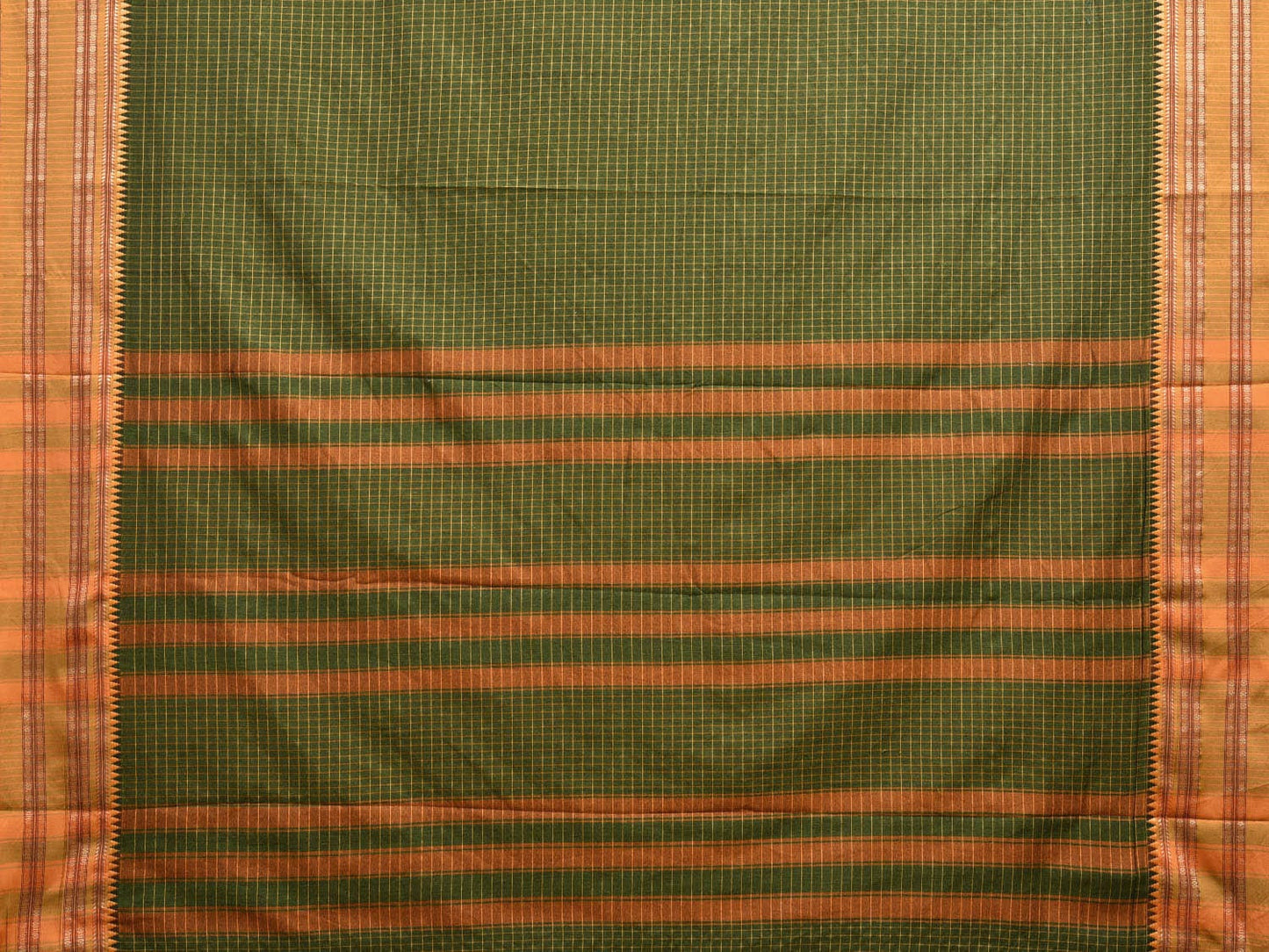 Green and Mustard Bamboo Cotton Saree with Checks Design No Blouse bc0599