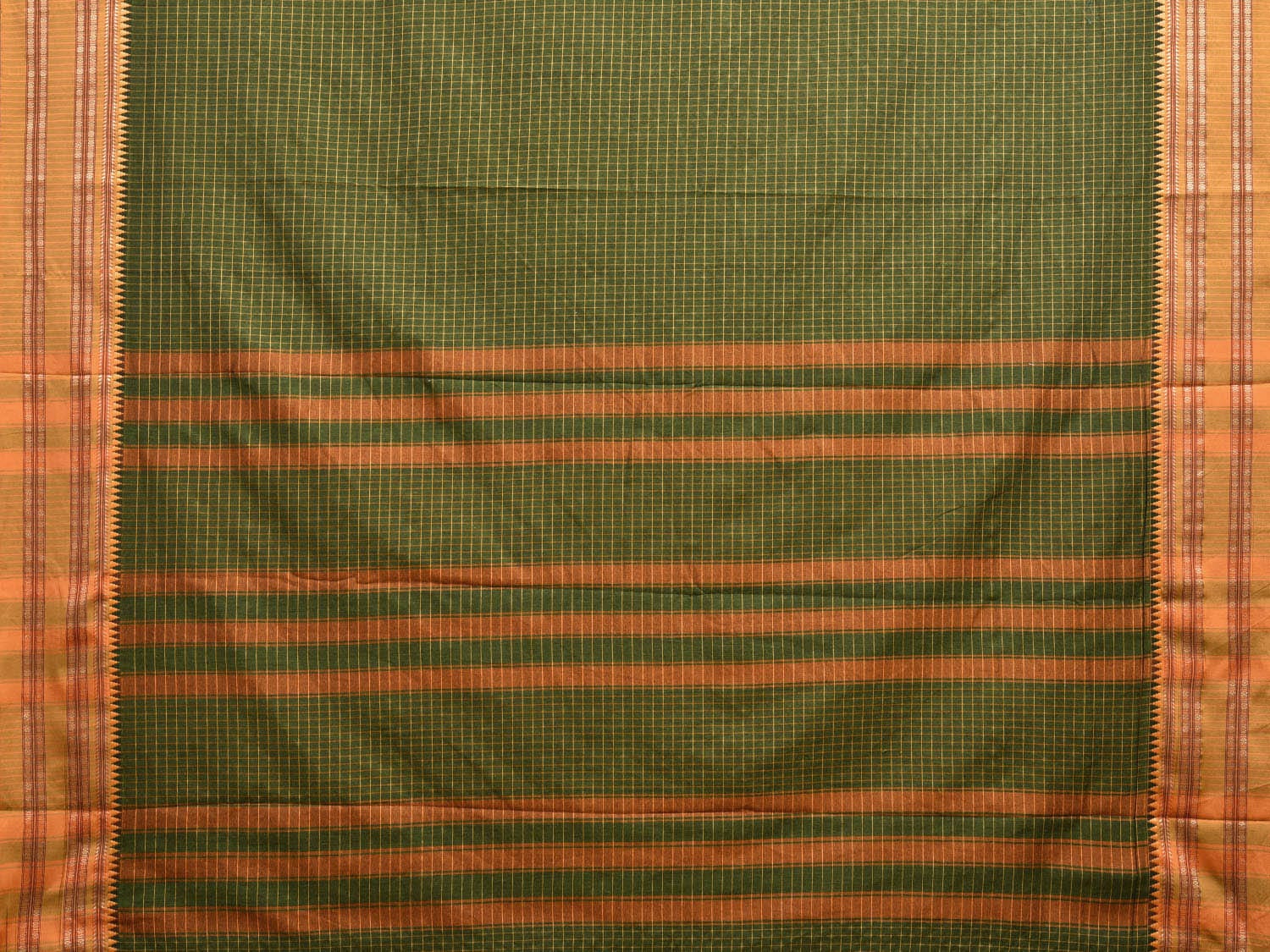 Green and Mustard Bamboo Cotton Saree with Checks Design No Blouse bc0599