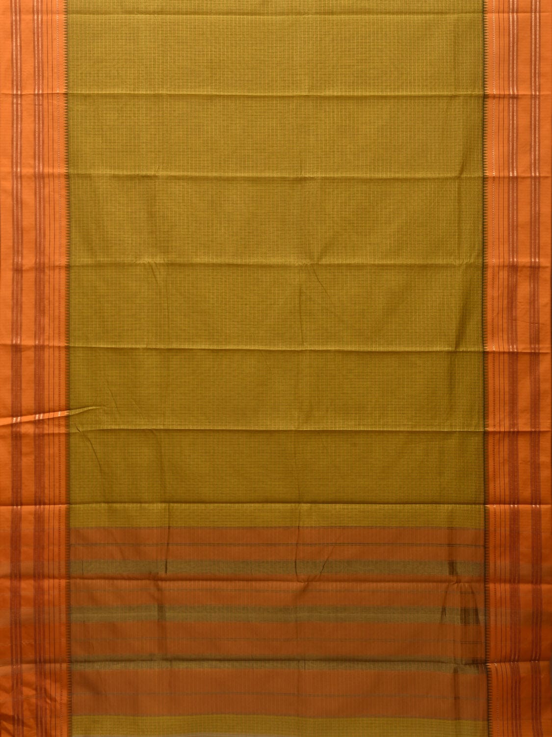 Green and Mustard Bamboo Cotton Silk Saree with Checks Design bc0054