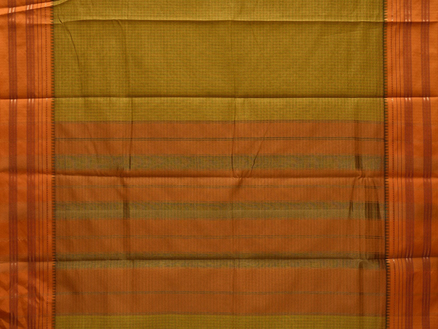 Green and Mustard Bamboo Cotton Silk Saree with Checks Design bc0054