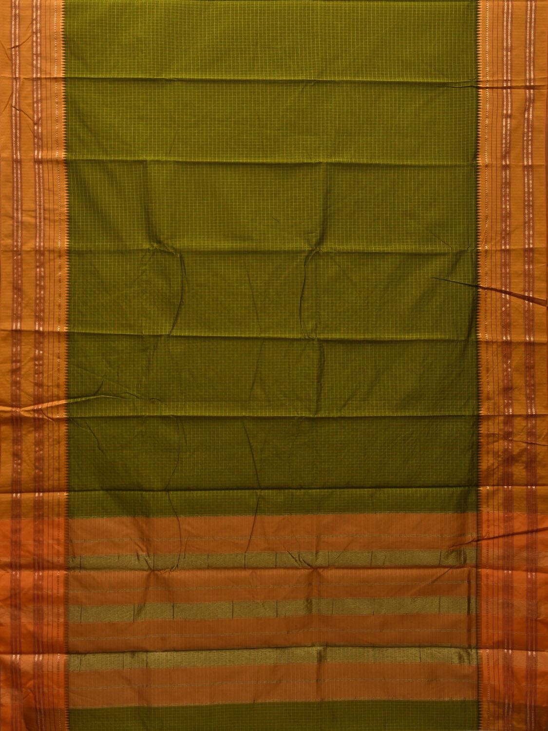 Green and Mustard Bamboo Cotton Silk Saree with Checks Design bc0056