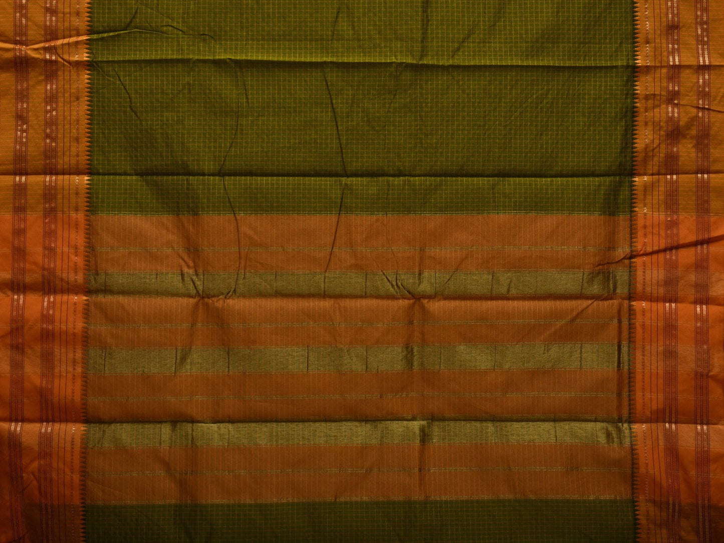 Green and Mustard Bamboo Cotton Silk Saree with Checks Design bc0056