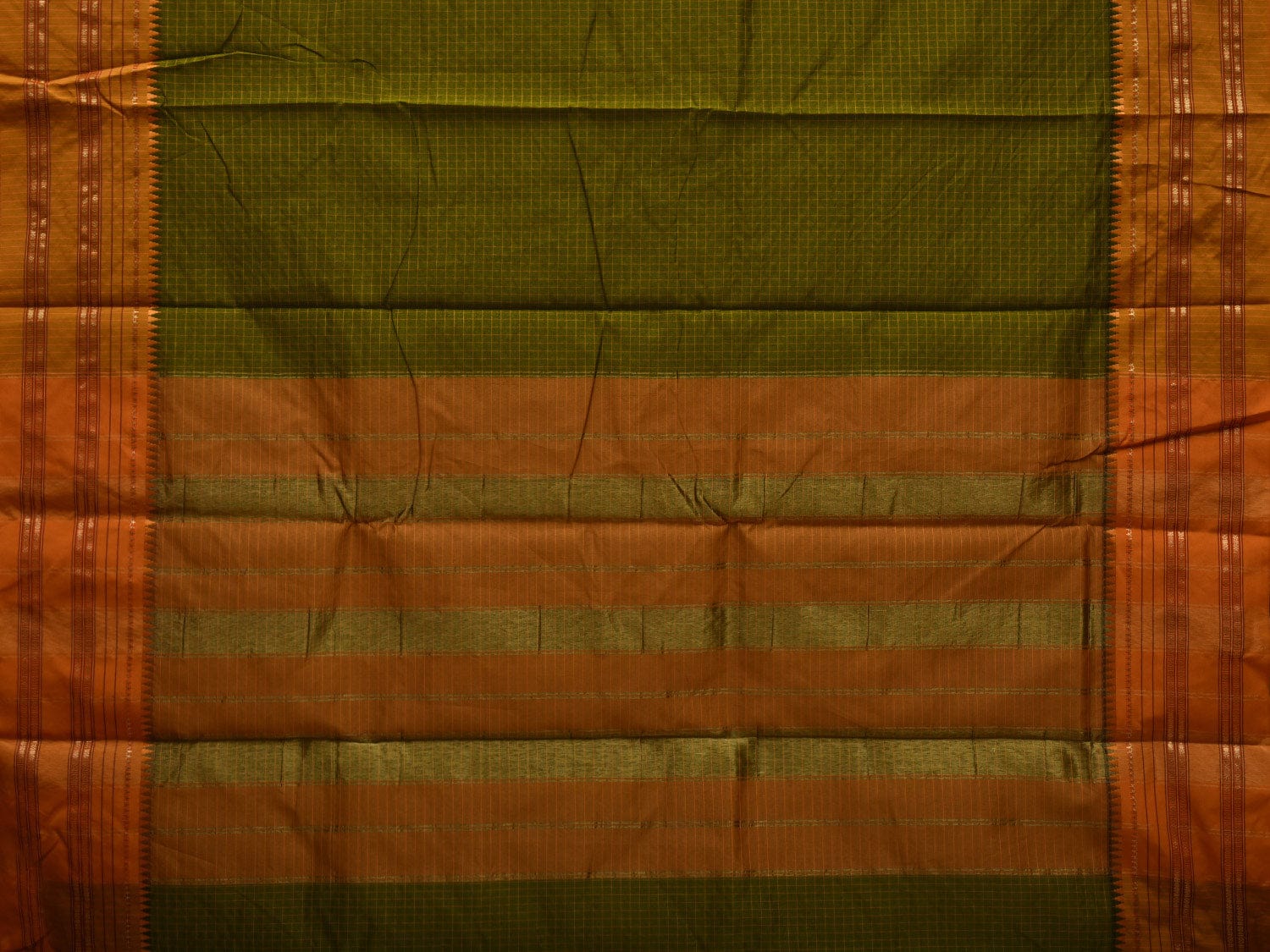 Green and Mustard Bamboo Cotton Silk Saree with Checks Design bc0056