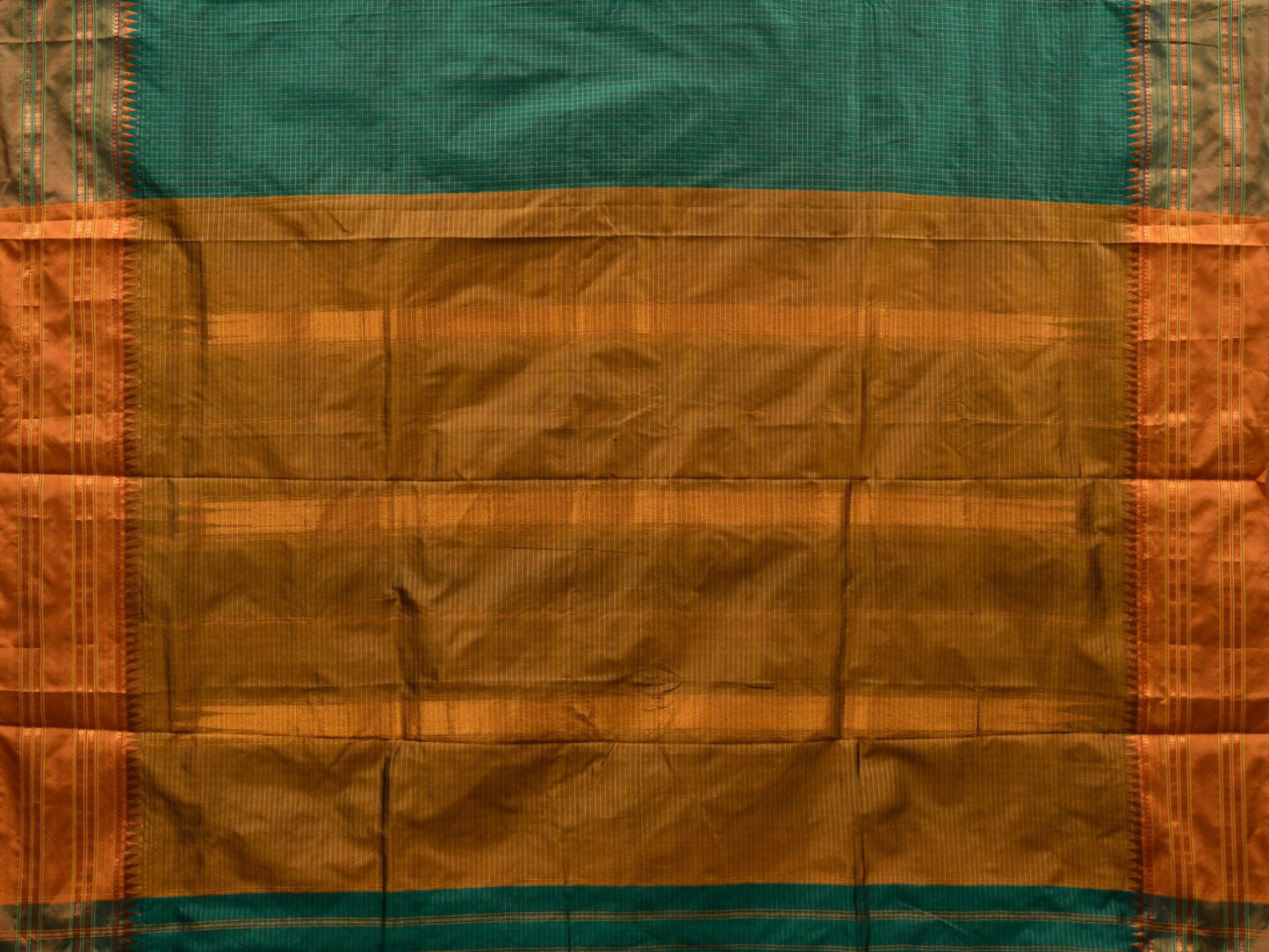 Green and Mustard Narayanpet Silk Handloom Plain Saree with Traditional Border Design No Blouse np0581