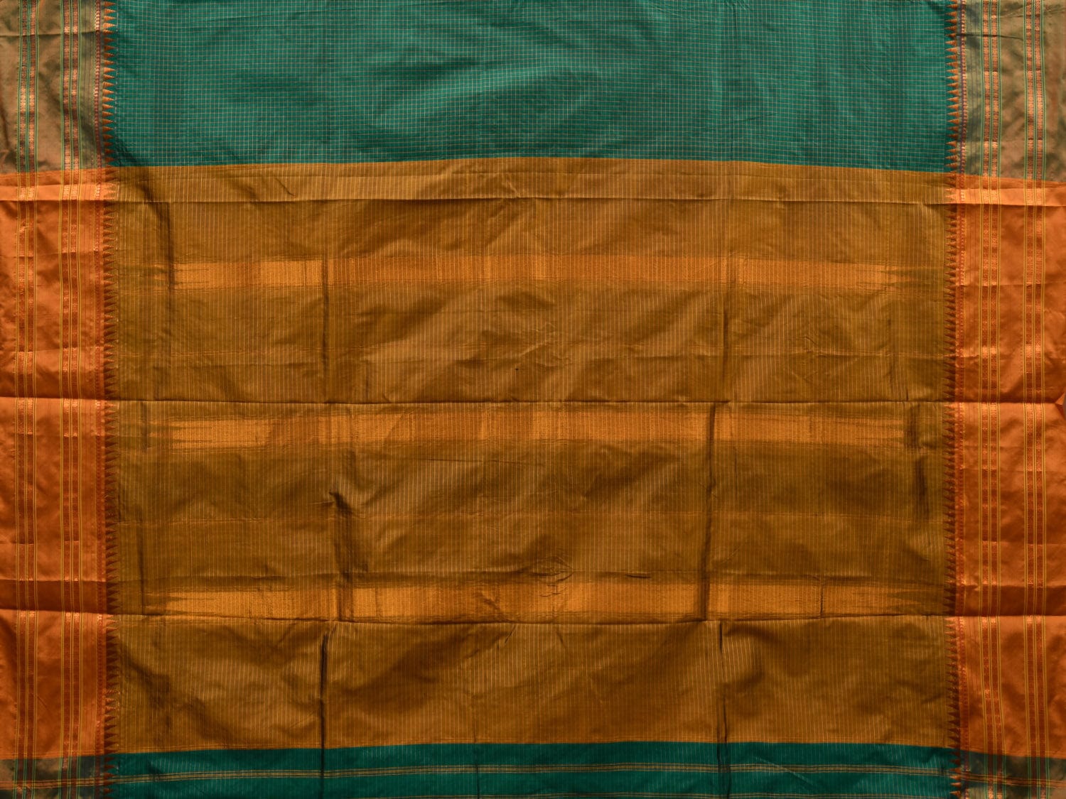 Green and Mustard Narayanpet Silk Handloom Plain Saree with Traditional Border Design No Blouse np0581