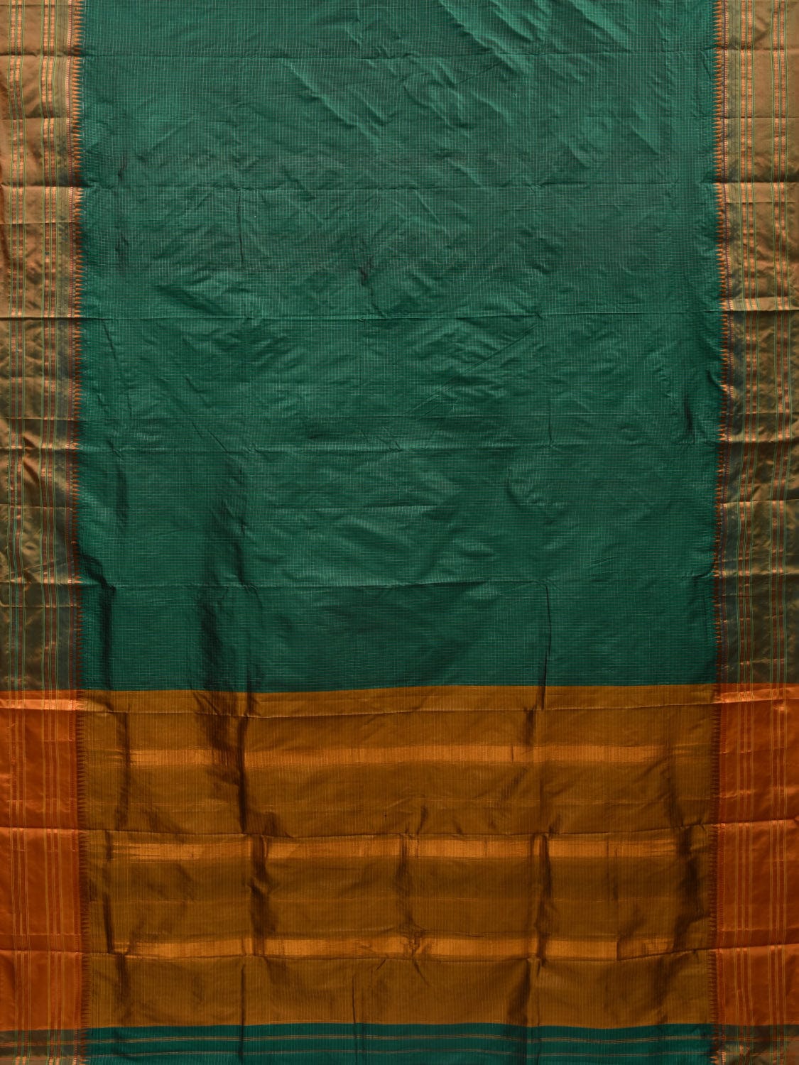 Green and Mustard Narayanpet Silk Handloom Plain Saree with Traditional Border Design No Blouse np0581