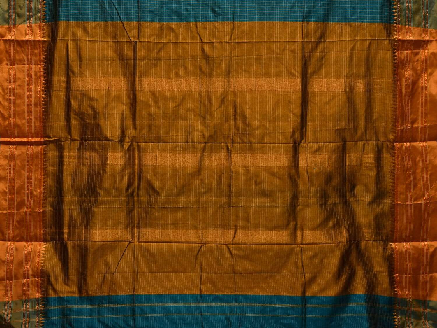 Green and Mustard Narayanpet Silk Handloom Saree with Checks Design No Blouse np0441