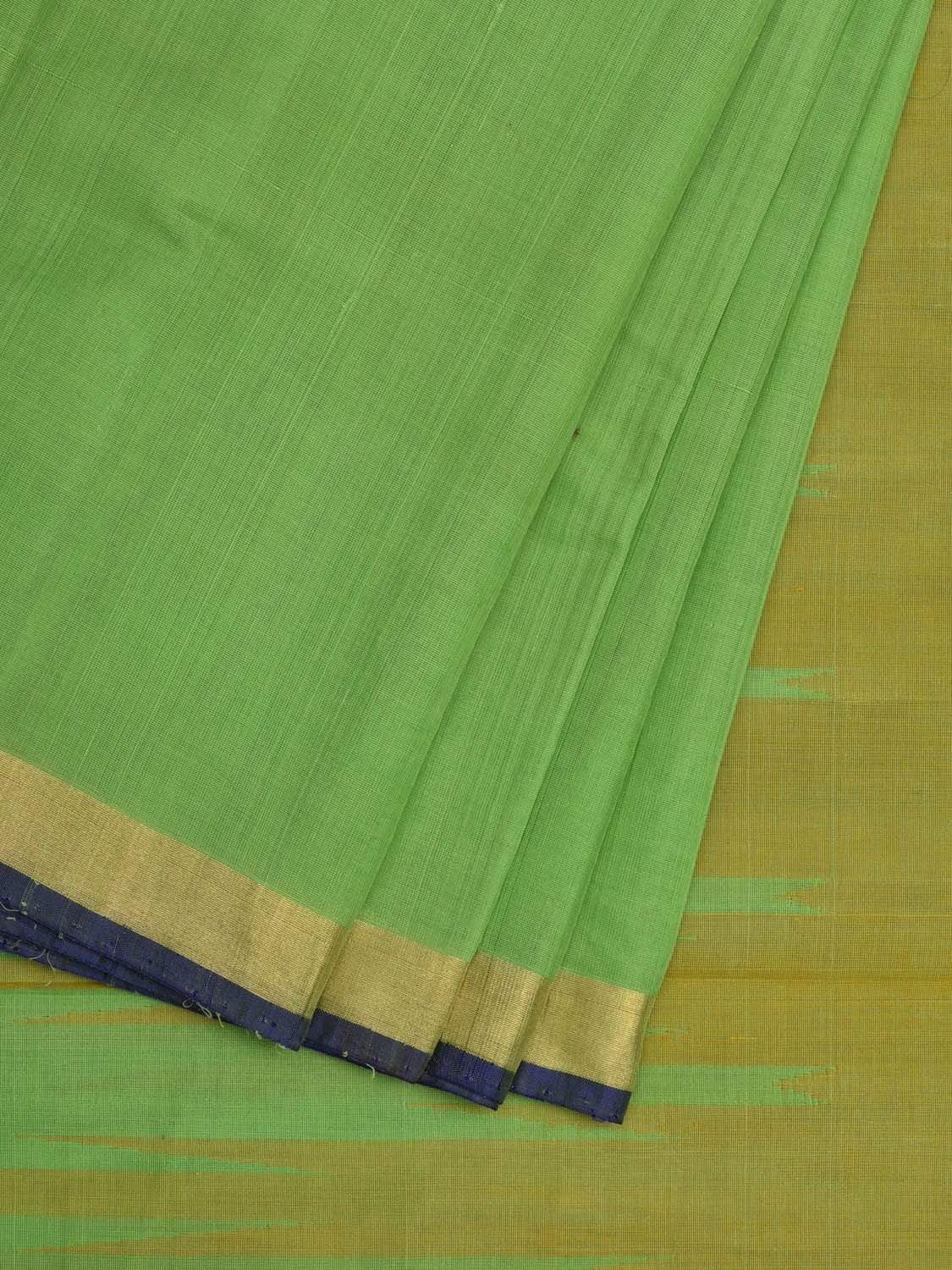Green and Olive Khadi Cotton Handloom Saree with Half Temple Design kh0523