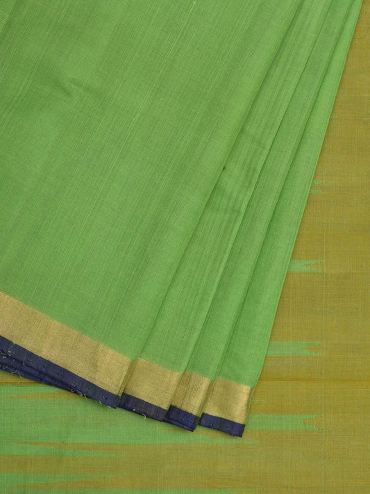Green and Olive Khadi Cotton Handloom Saree with Half Temple Design kh0523