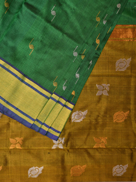 Green and Olive Uppada Silk Handloom Saree with Buta Design u2003